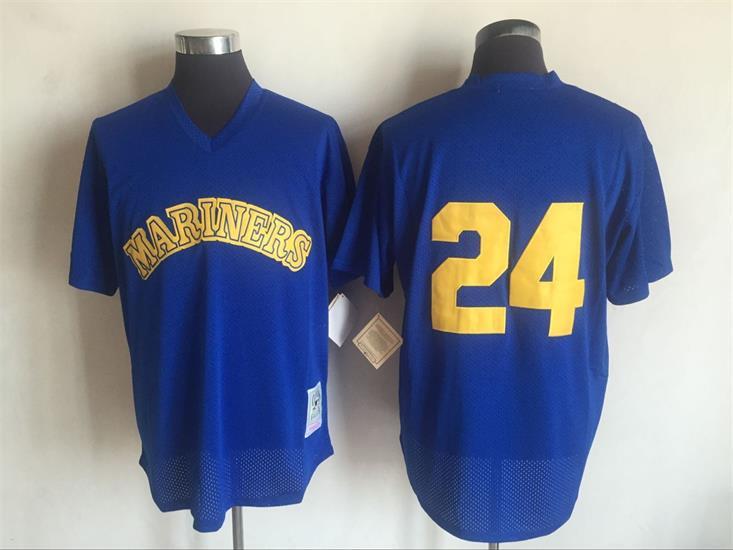 2017 MLB Seattle Mariners #24 Ken Griffey Blue Throwback Jerseys